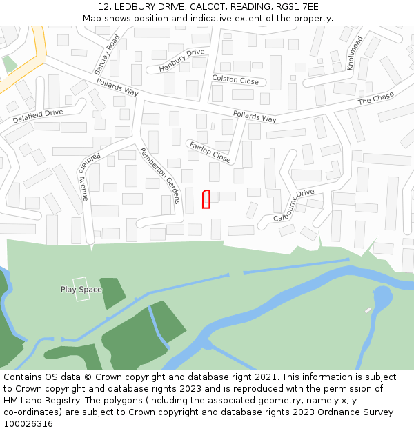 12, LEDBURY DRIVE, CALCOT, READING, RG31 7EE: Location map and indicative extent of plot