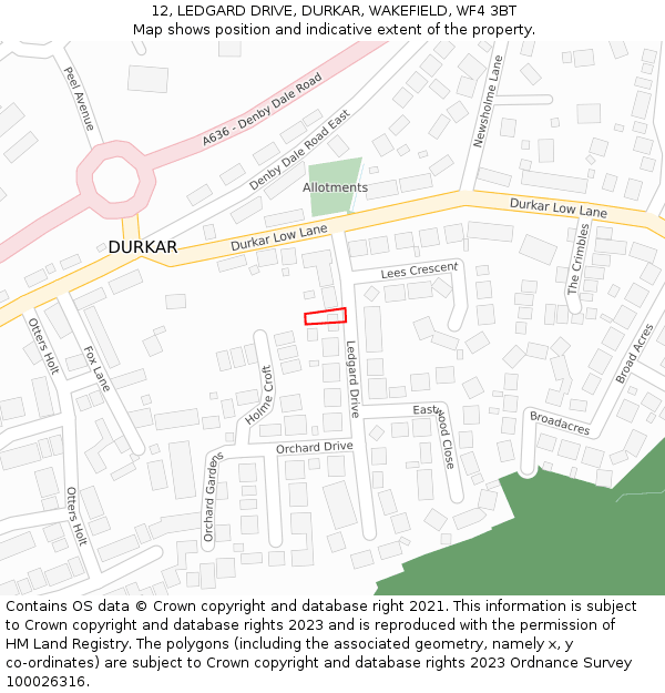 12, LEDGARD DRIVE, DURKAR, WAKEFIELD, WF4 3BT: Location map and indicative extent of plot