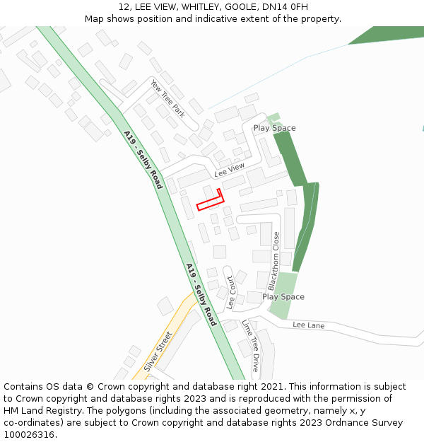 12, LEE VIEW, WHITLEY, GOOLE, DN14 0FH: Location map and indicative extent of plot