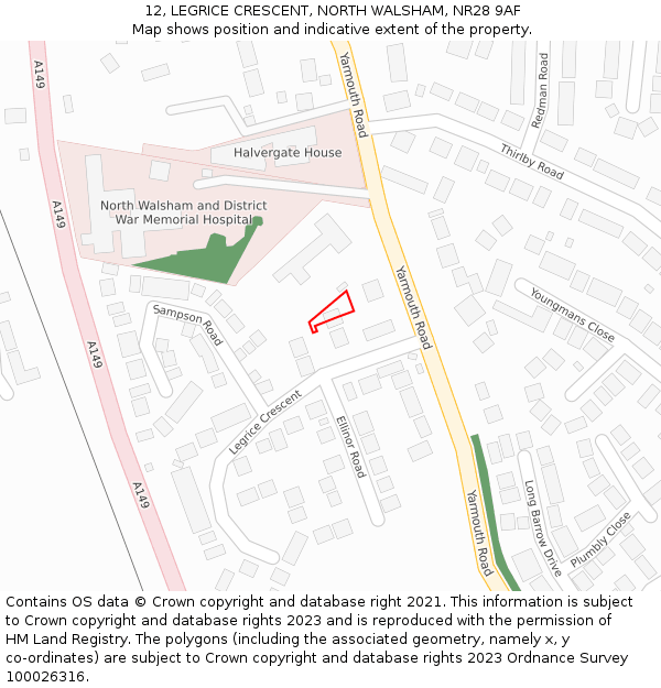 12, LEGRICE CRESCENT, NORTH WALSHAM, NR28 9AF: Location map and indicative extent of plot