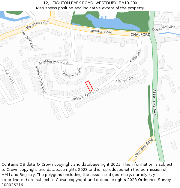 12, LEIGHTON PARK ROAD, WESTBURY, BA13 3RX: Location map and indicative extent of plot