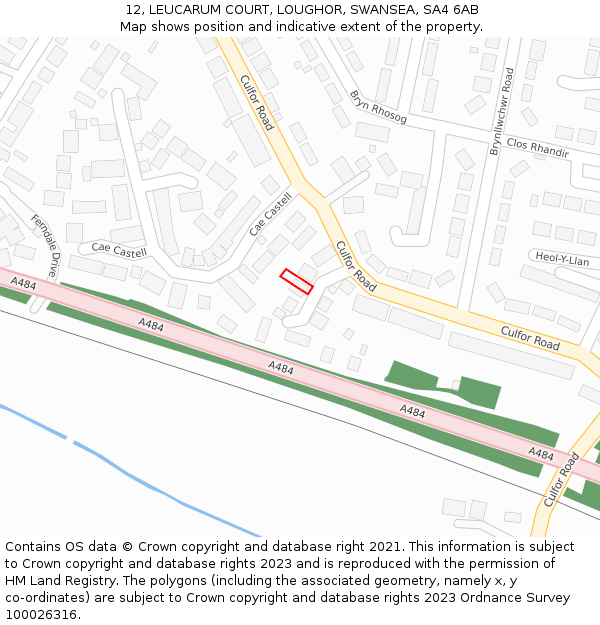 12, LEUCARUM COURT, LOUGHOR, SWANSEA, SA4 6AB: Location map and indicative extent of plot