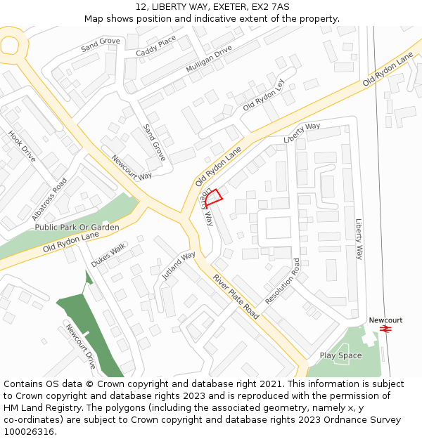 12, LIBERTY WAY, EXETER, EX2 7AS: Location map and indicative extent of plot