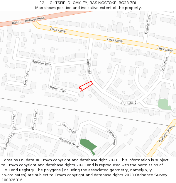 12, LIGHTSFIELD, OAKLEY, BASINGSTOKE, RG23 7BL: Location map and indicative extent of plot