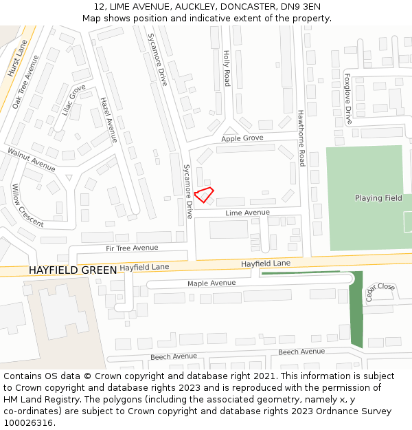 12, LIME AVENUE, AUCKLEY, DONCASTER, DN9 3EN: Location map and indicative extent of plot