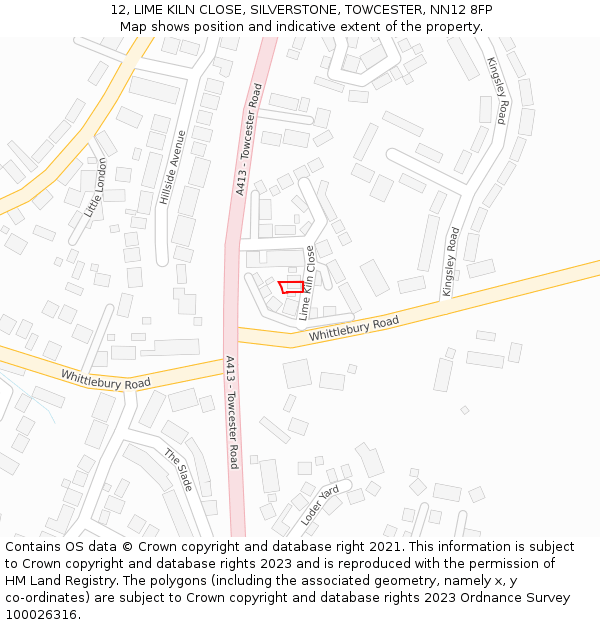 12, LIME KILN CLOSE, SILVERSTONE, TOWCESTER, NN12 8FP: Location map and indicative extent of plot