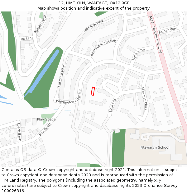 12, LIME KILN, WANTAGE, OX12 9GE: Location map and indicative extent of plot