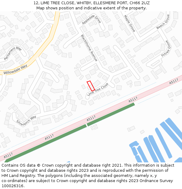 12, LIME TREE CLOSE, WHITBY, ELLESMERE PORT, CH66 2UZ: Location map and indicative extent of plot