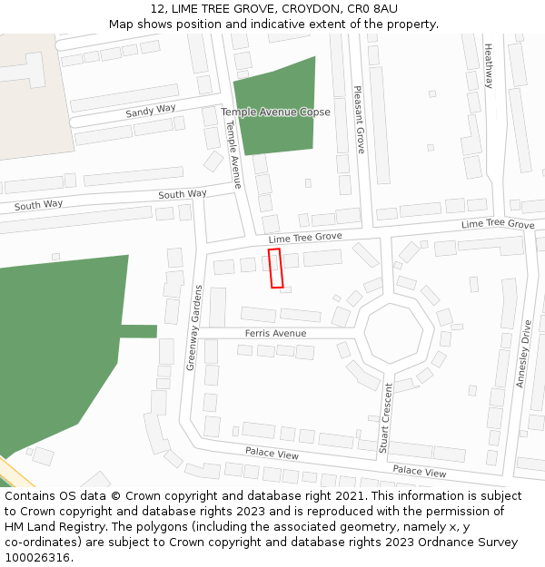 12, LIME TREE GROVE, CROYDON, CR0 8AU: Location map and indicative extent of plot