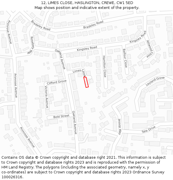 12, LIMES CLOSE, HASLINGTON, CREWE, CW1 5ED: Location map and indicative extent of plot