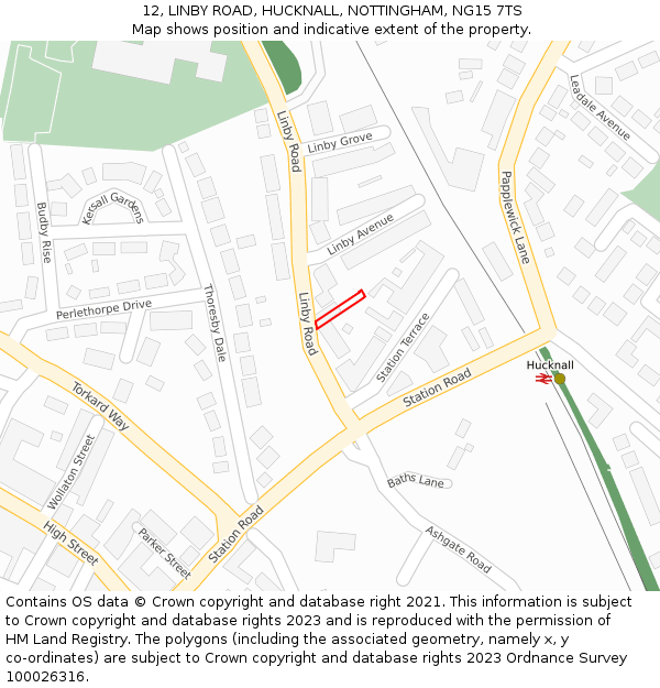 12, LINBY ROAD, HUCKNALL, NOTTINGHAM, NG15 7TS: Location map and indicative extent of plot