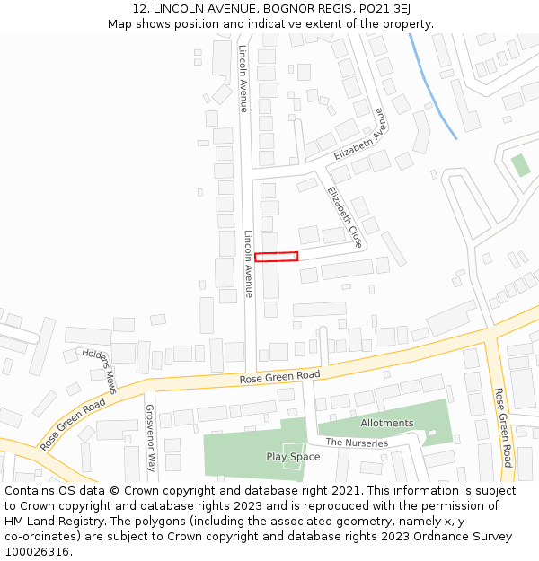 12, LINCOLN AVENUE, BOGNOR REGIS, PO21 3EJ: Location map and indicative extent of plot