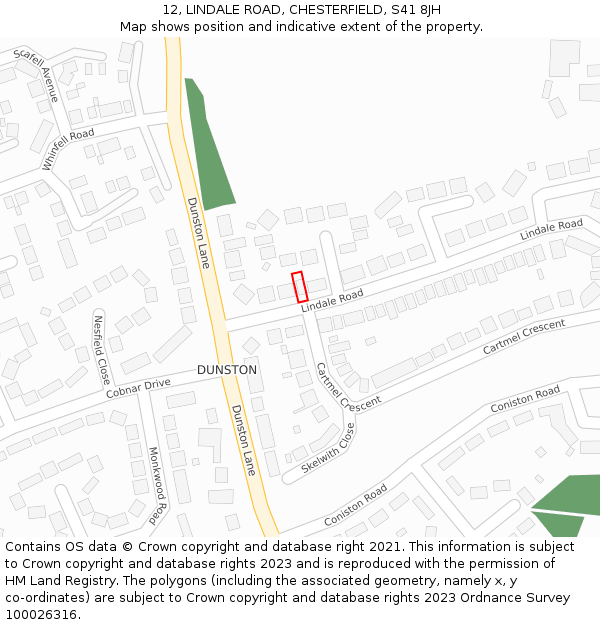 12, LINDALE ROAD, CHESTERFIELD, S41 8JH: Location map and indicative extent of plot