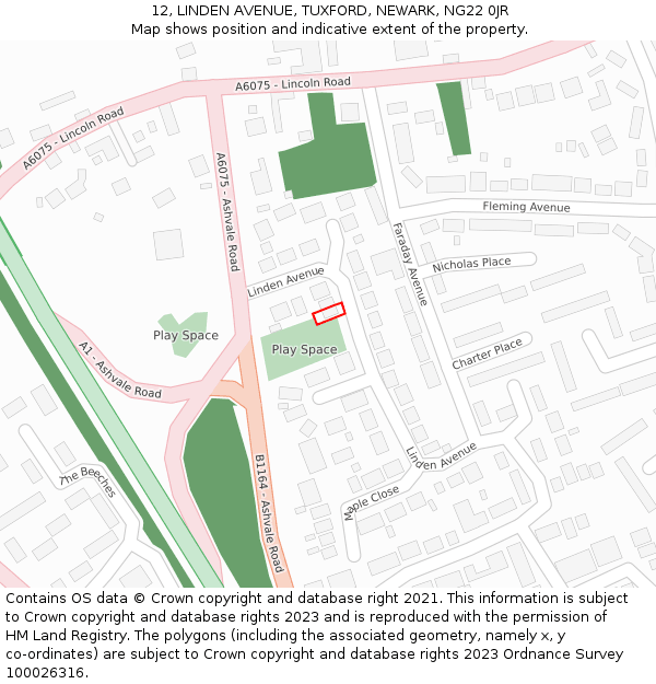 12, LINDEN AVENUE, TUXFORD, NEWARK, NG22 0JR: Location map and indicative extent of plot