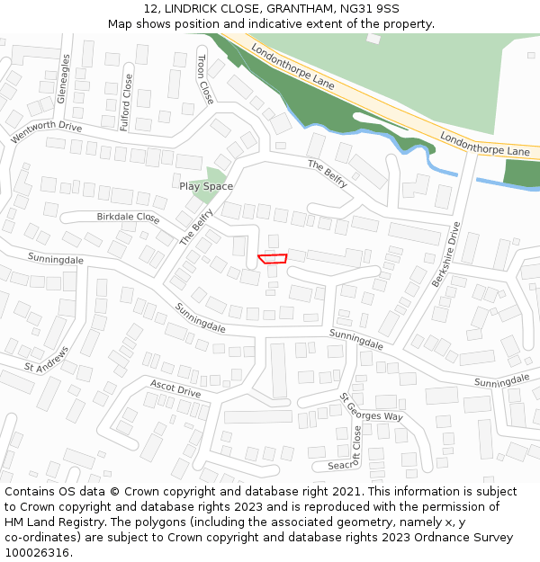 12, LINDRICK CLOSE, GRANTHAM, NG31 9SS: Location map and indicative extent of plot