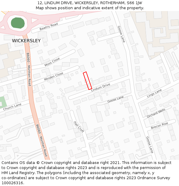 12, LINDUM DRIVE, WICKERSLEY, ROTHERHAM, S66 1JW: Location map and indicative extent of plot