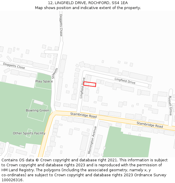 12, LINGFIELD DRIVE, ROCHFORD, SS4 1EA: Location map and indicative extent of plot