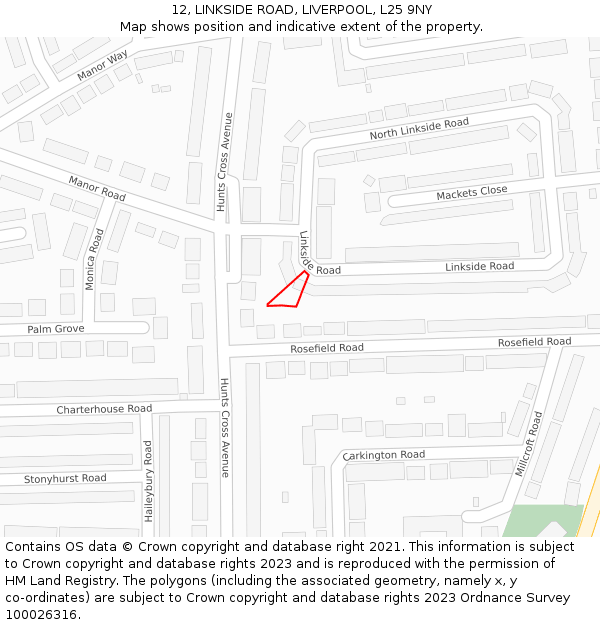 12, LINKSIDE ROAD, LIVERPOOL, L25 9NY: Location map and indicative extent of plot