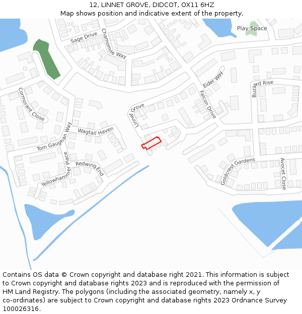 12, LINNET GROVE, DIDCOT, OX11 6HZ: Location map and indicative extent of plot