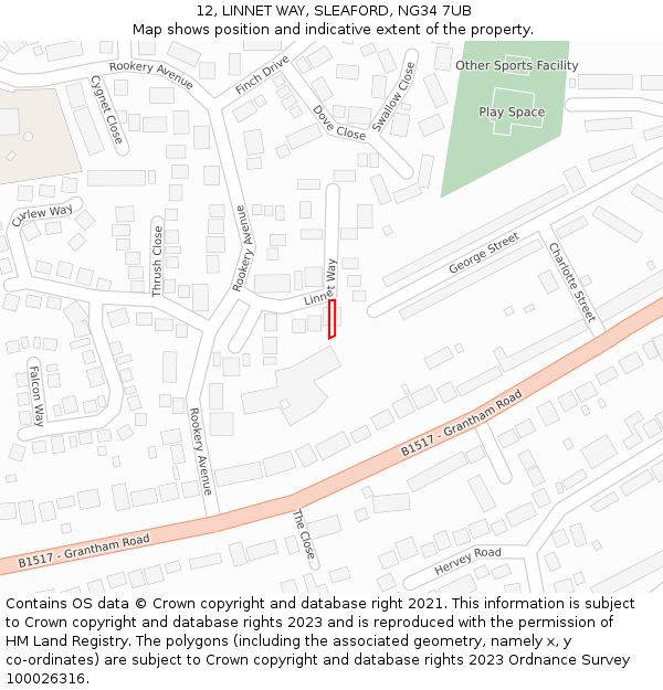 12, LINNET WAY, SLEAFORD, NG34 7UB: Location map and indicative extent of plot