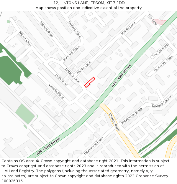 12, LINTONS LANE, EPSOM, KT17 1DD: Location map and indicative extent of plot