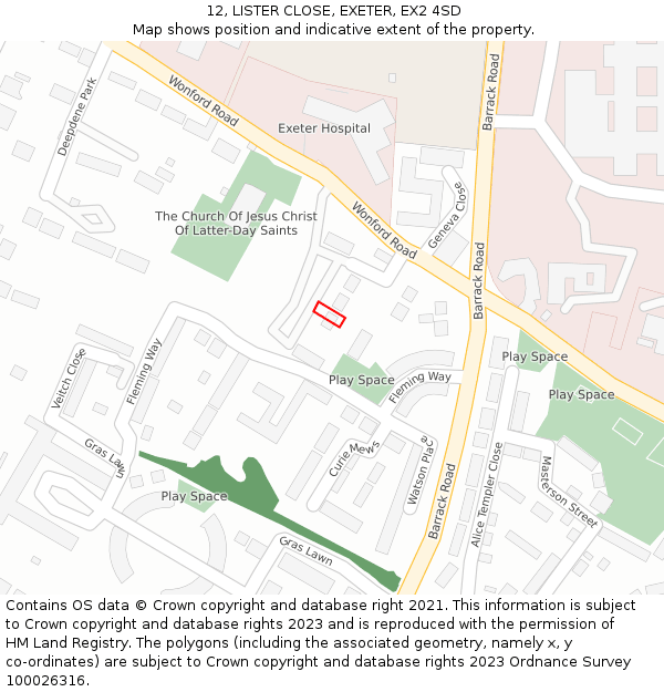 12, LISTER CLOSE, EXETER, EX2 4SD: Location map and indicative extent of plot