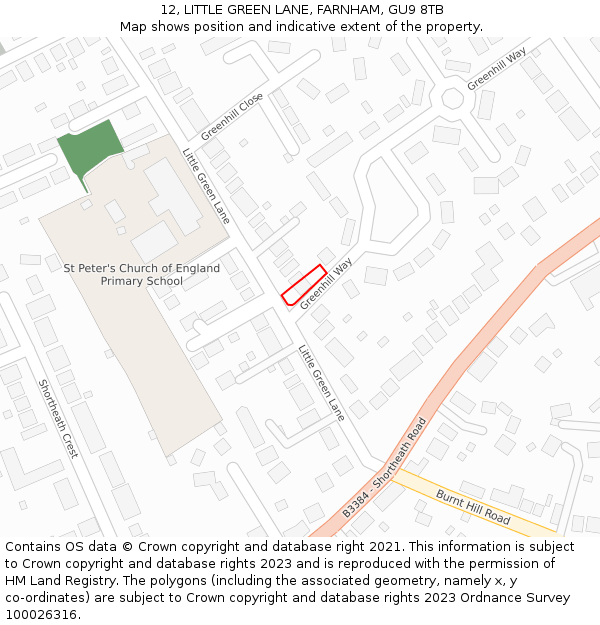 12, LITTLE GREEN LANE, FARNHAM, GU9 8TB: Location map and indicative extent of plot