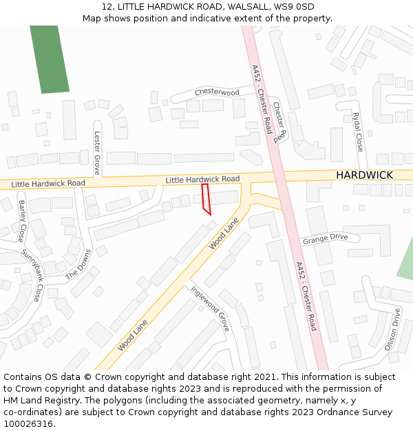 12, LITTLE HARDWICK ROAD, WALSALL, WS9 0SD: Location map and indicative extent of plot