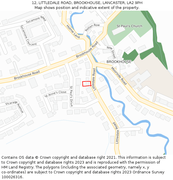 12, LITTLEDALE ROAD, BROOKHOUSE, LANCASTER, LA2 9PH: Location map and indicative extent of plot