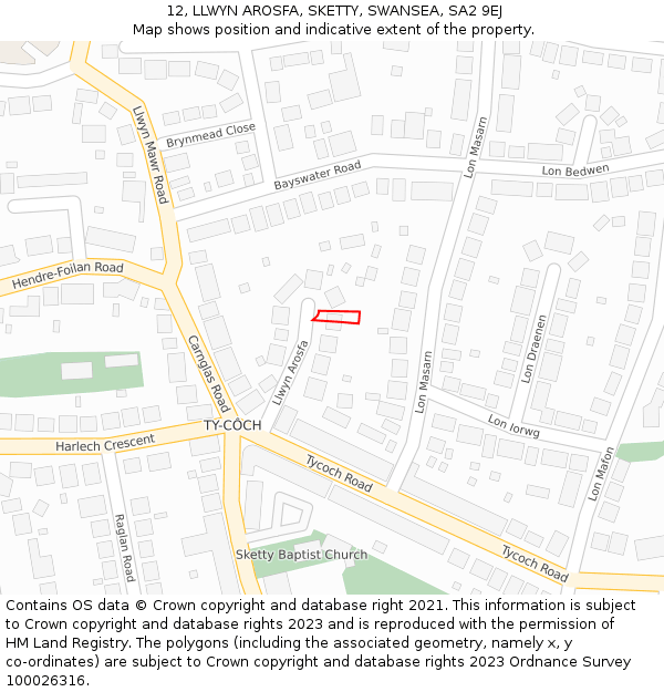 12, LLWYN AROSFA, SKETTY, SWANSEA, SA2 9EJ: Location map and indicative extent of plot