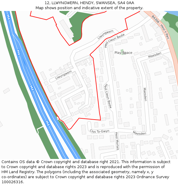 12, LLWYNGWERN, HENDY, SWANSEA, SA4 0AA: Location map and indicative extent of plot