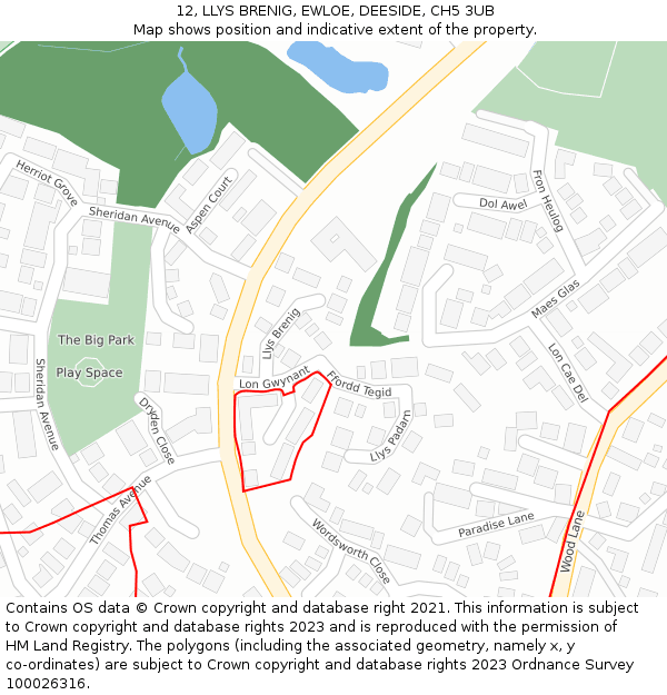 12, LLYS BRENIG, EWLOE, DEESIDE, CH5 3UB: Location map and indicative extent of plot