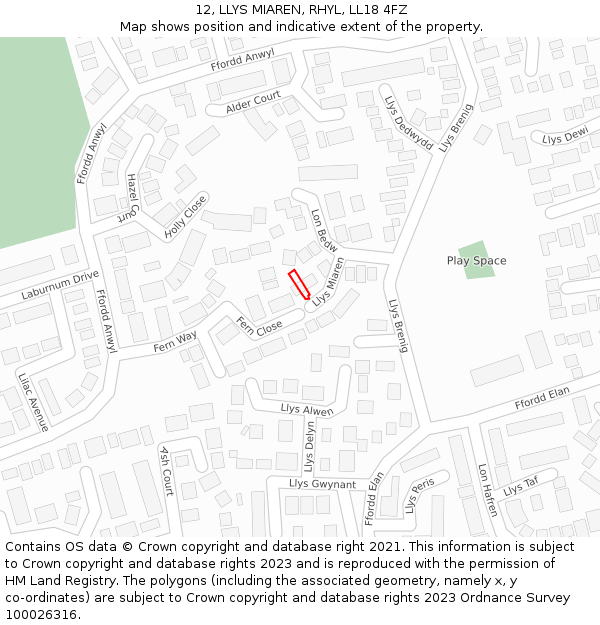 12, LLYS MIAREN, RHYL, LL18 4FZ: Location map and indicative extent of plot