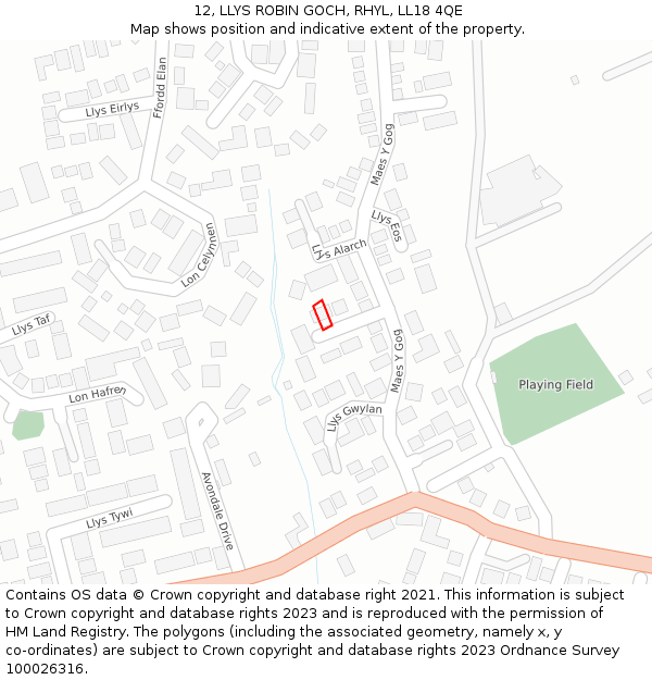 12, LLYS ROBIN GOCH, RHYL, LL18 4QE: Location map and indicative extent of plot