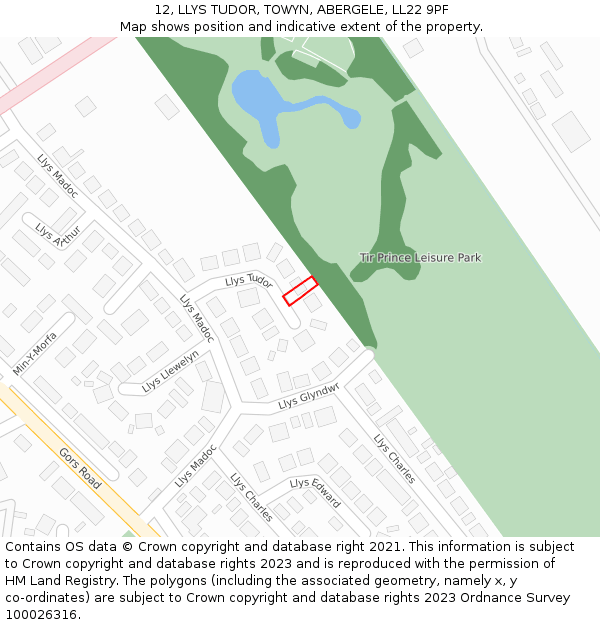 12, LLYS TUDOR, TOWYN, ABERGELE, LL22 9PF: Location map and indicative extent of plot