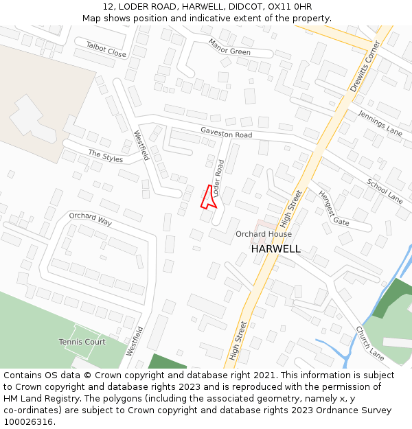 12, LODER ROAD, HARWELL, DIDCOT, OX11 0HR: Location map and indicative extent of plot