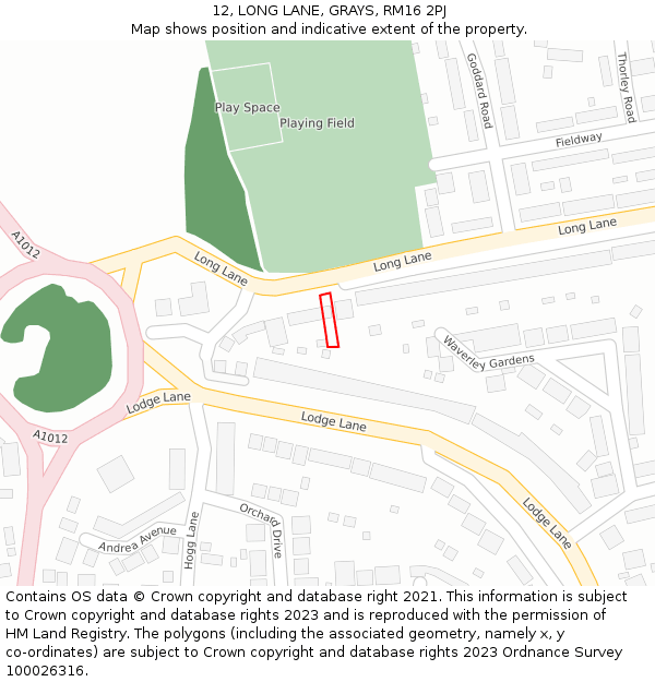 12, LONG LANE, GRAYS, RM16 2PJ: Location map and indicative extent of plot