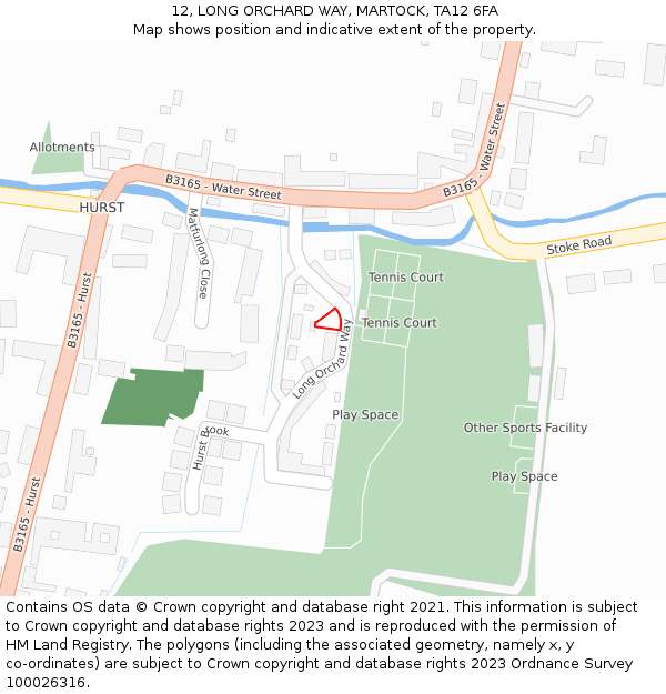 12, LONG ORCHARD WAY, MARTOCK, TA12 6FA: Location map and indicative extent of plot