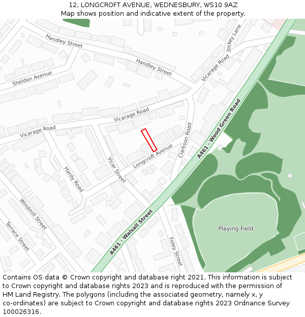 12, LONGCROFT AVENUE, WEDNESBURY, WS10 9AZ: Location map and indicative extent of plot