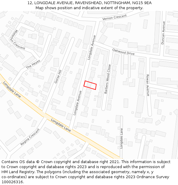 12, LONGDALE AVENUE, RAVENSHEAD, NOTTINGHAM, NG15 9EA: Location map and indicative extent of plot