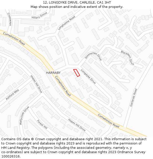12, LONGDYKE DRIVE, CARLISLE, CA1 3HT: Location map and indicative extent of plot