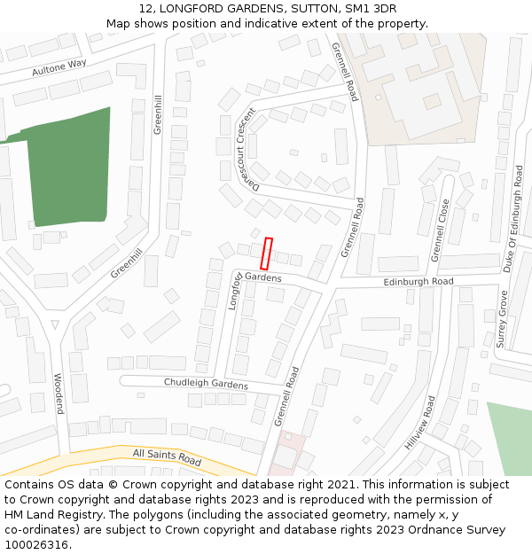 12, LONGFORD GARDENS, SUTTON, SM1 3DR: Location map and indicative extent of plot