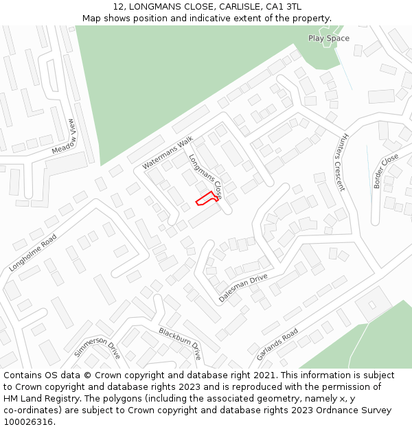 12, LONGMANS CLOSE, CARLISLE, CA1 3TL: Location map and indicative extent of plot