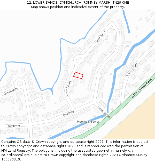 12, LOWER SANDS, DYMCHURCH, ROMNEY MARSH, TN29 0NE: Location map and indicative extent of plot