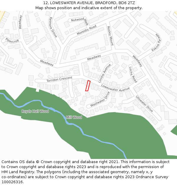 12, LOWESWATER AVENUE, BRADFORD, BD6 2TZ: Location map and indicative extent of plot