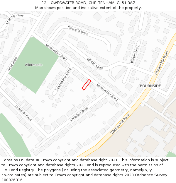 12, LOWESWATER ROAD, CHELTENHAM, GL51 3AZ: Location map and indicative extent of plot