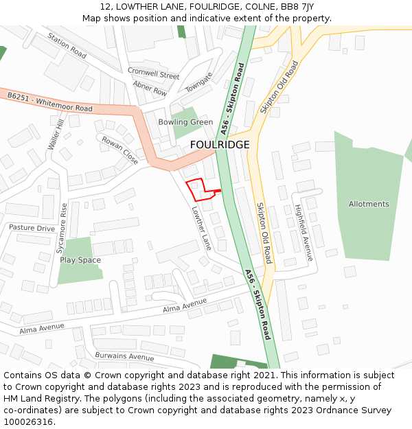 12, LOWTHER LANE, FOULRIDGE, COLNE, BB8 7JY: Location map and indicative extent of plot