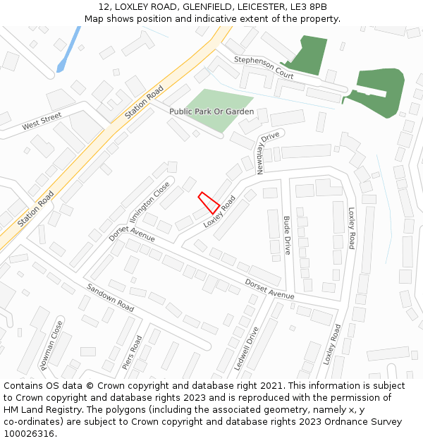 12, LOXLEY ROAD, GLENFIELD, LEICESTER, LE3 8PB: Location map and indicative extent of plot