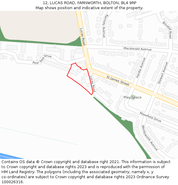 12, LUCAS ROAD, FARNWORTH, BOLTON, BL4 9RP: Location map and indicative extent of plot
