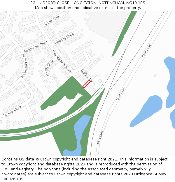 12, LUDFORD CLOSE, LONG EATON, NOTTINGHAM, NG10 1PS: Location map and indicative extent of plot